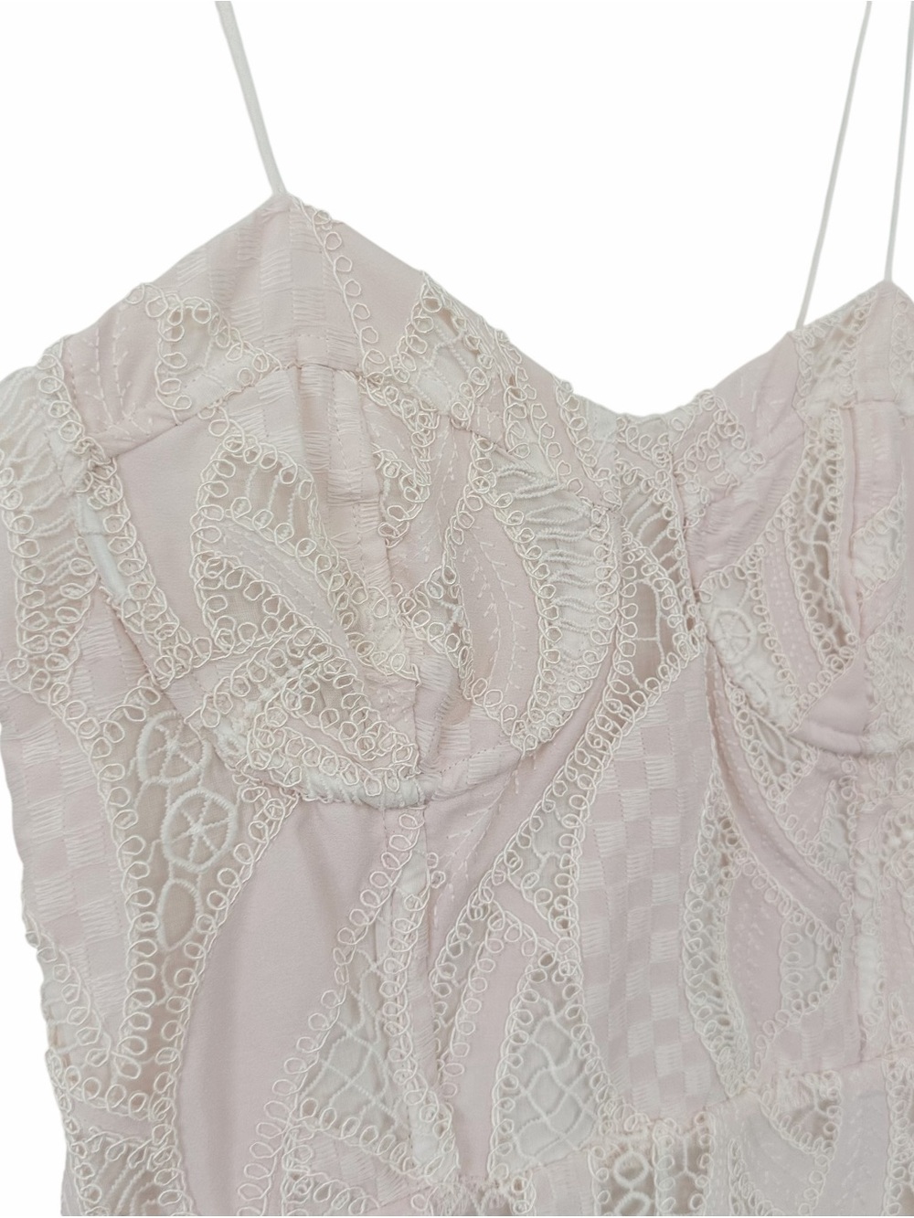 NWOT PatBo Aura Lace Flutter White Light Pink Bridal Midi Dress Size 0 - Picture 9 of 13